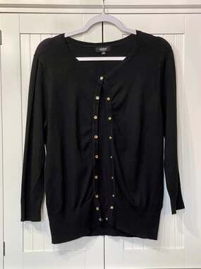 Premise Studio Women's Black Lightweight Long Sleeve Button Down Cardigan Sweate